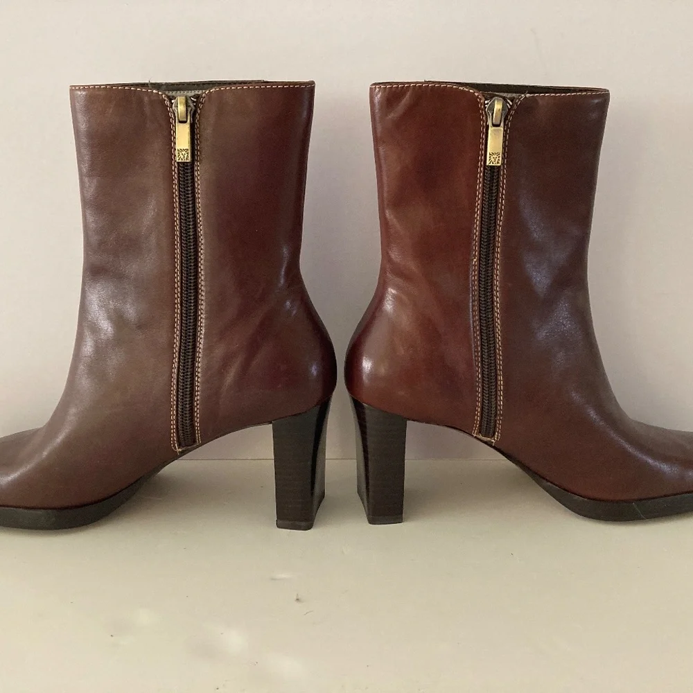 Anne Klein Brown Leather Ankle Boots/3